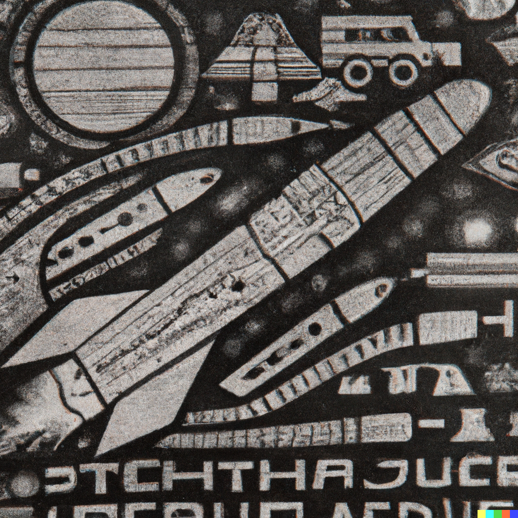 An Azted hieroglyphics of a space shuttle launch